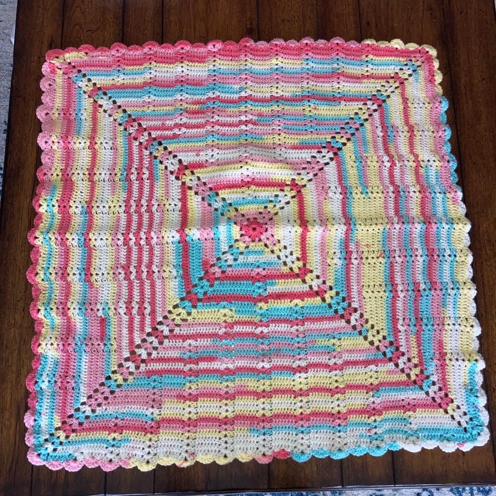 Handmade Crochet Baby Blanket Cotton Candy Colored